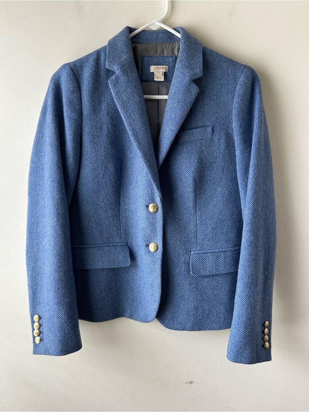 Old Money Minimalist J. Crew Factory Schoolboy Blazer Jacket Herringbone Blue 4